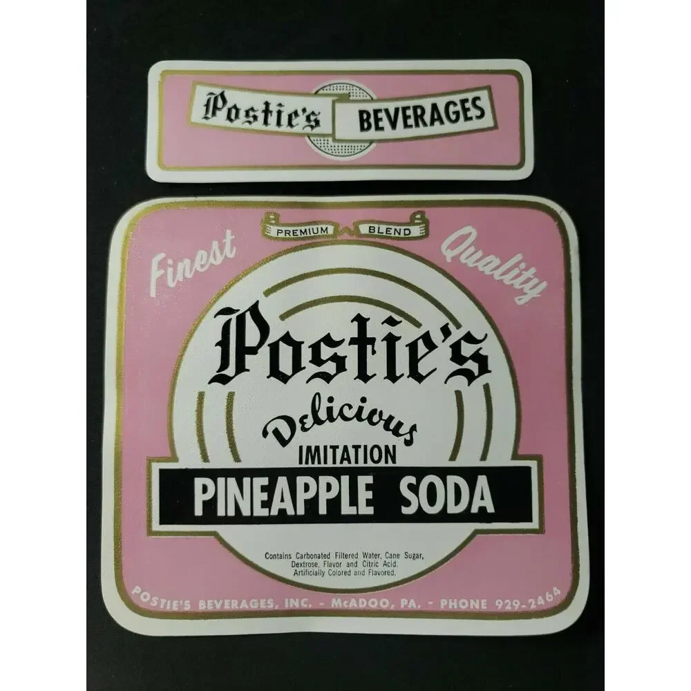 Vintage Postie's Pineapple Soda 28oz Labels McAdoo‎ PA 5 Each New Old Stock